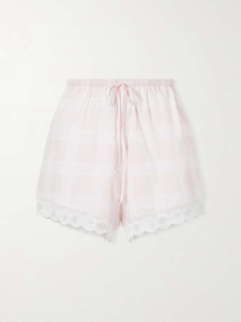 Posse Marilyn Lace-trimmed Checked Cotton Shorts