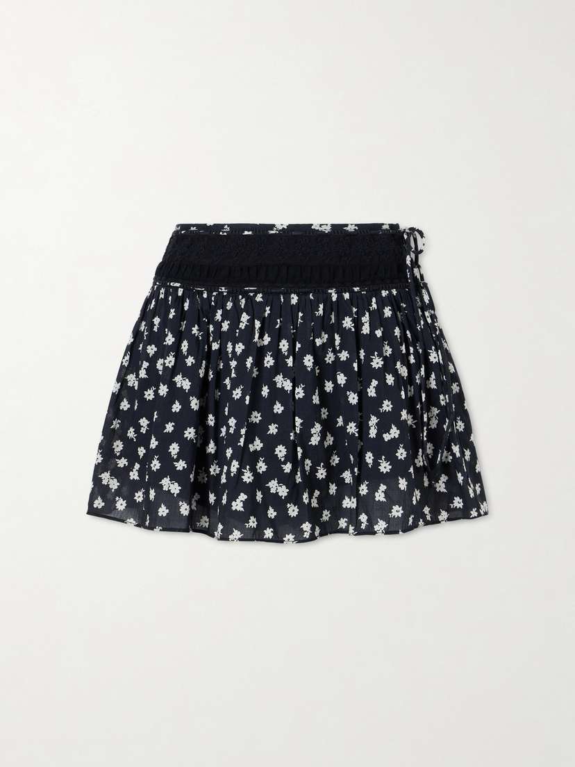 Posse Danielle Floral-print Lace-trimmed Cotton-voile Mini Skirt