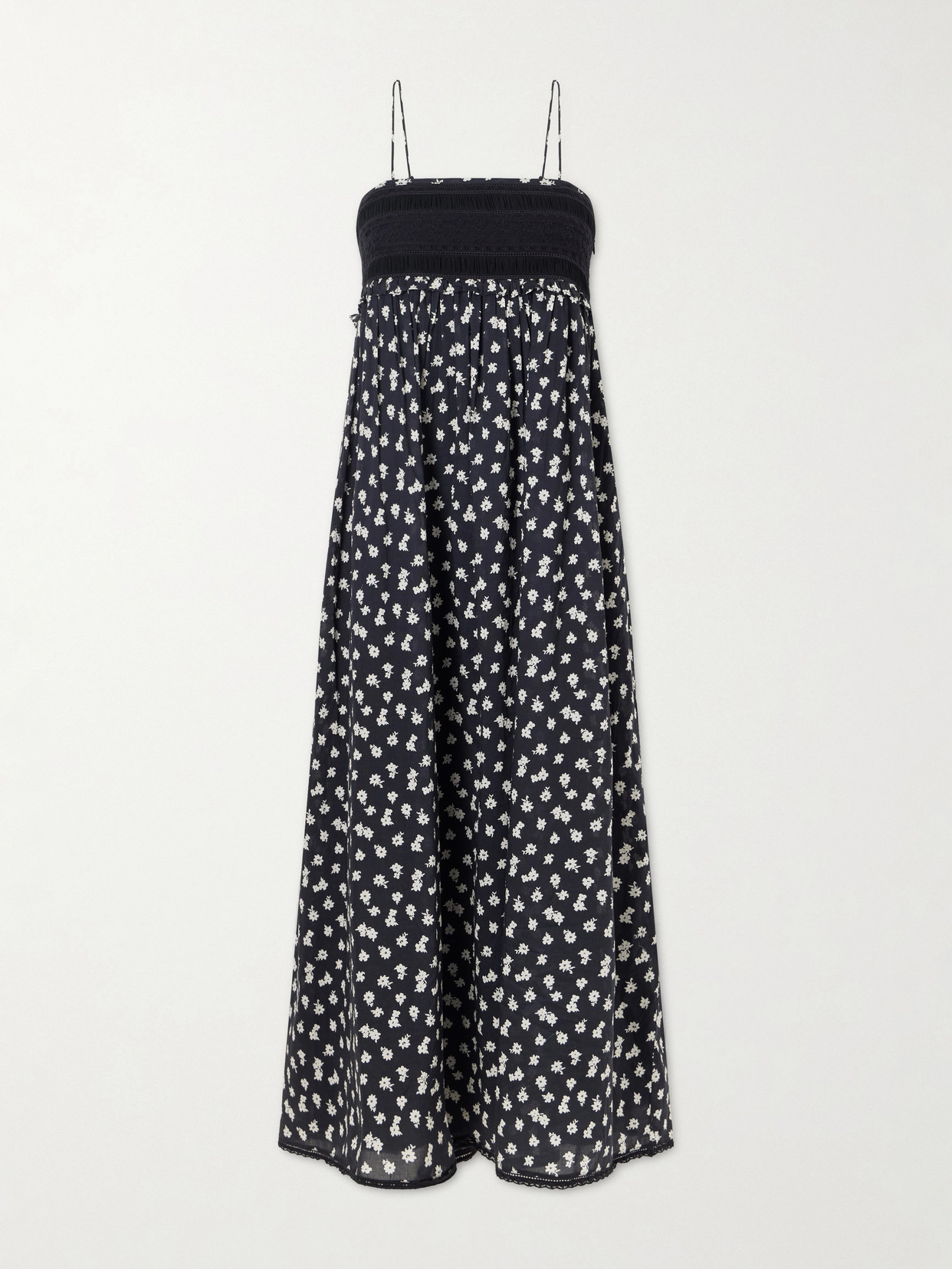 Posse - Danielle Floral-print Lace-trimmed Cotton Maxi Dress - Black