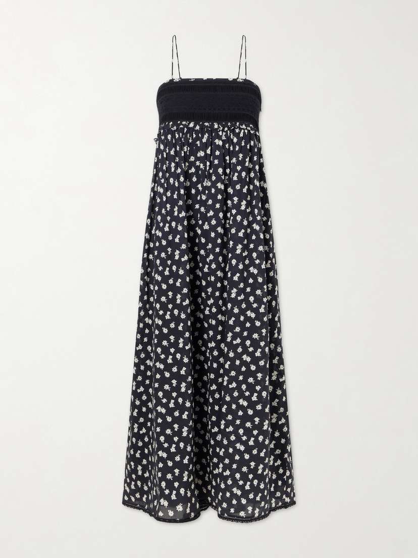 Posse Danielle Floral-print Lace-trimmed Cotton Maxi Dress