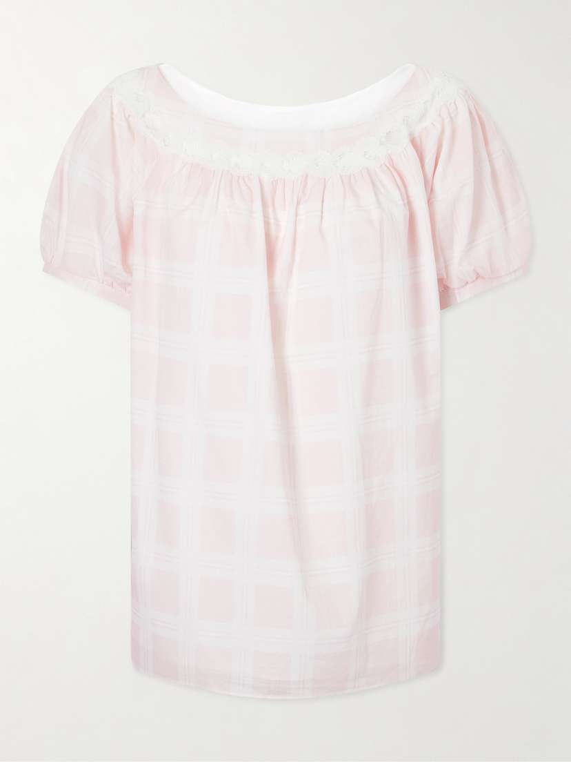Posse Marilyn Lace-trimmed Checked Cotton Blouse