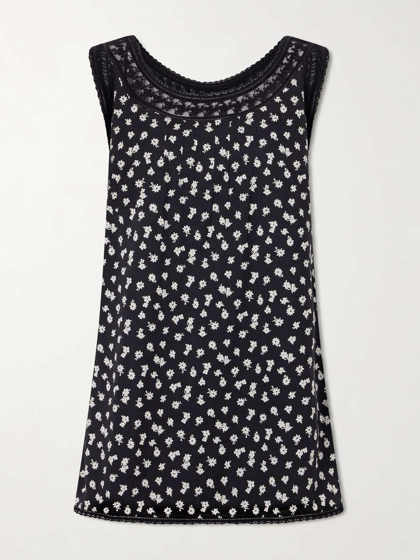 Posse Danielle Floral-print Lace-trimmed Cotton Mini Dress