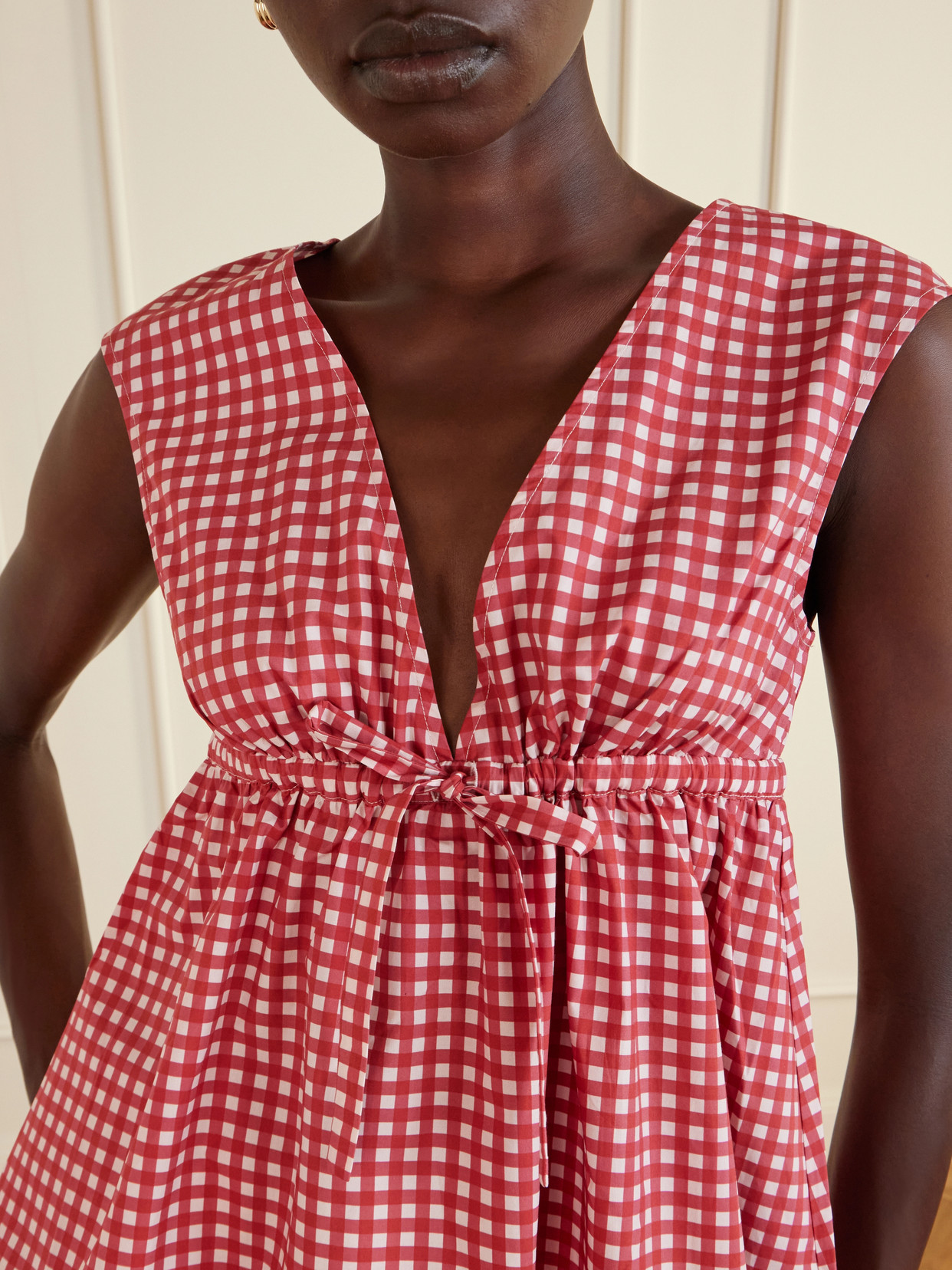 Lindie Bow-Detailed Checked Cotton-Poplin Top