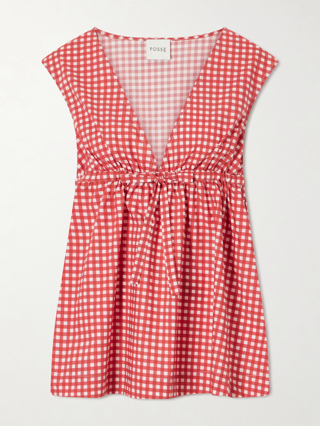 Lindie Bow-Detailed Checked Cotton-Poplin Top