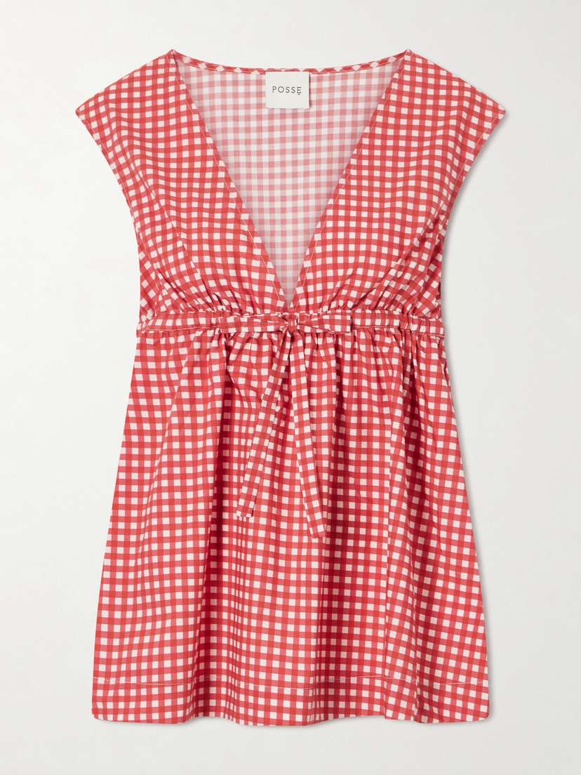 Posse Lindie Bow-detailed Checked Cotton-poplin Top