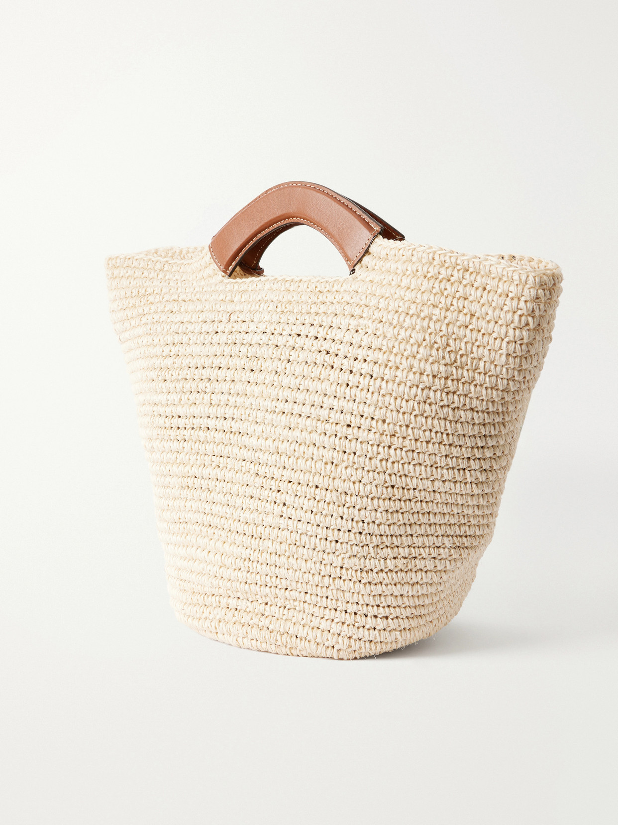 Leather-Trimmed Raffia Tote