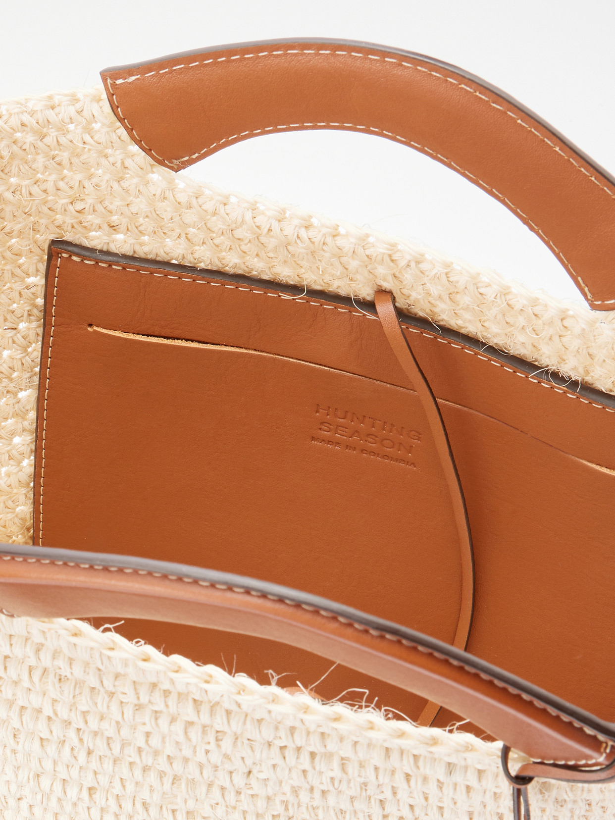Leather-Trimmed Raffia Tote