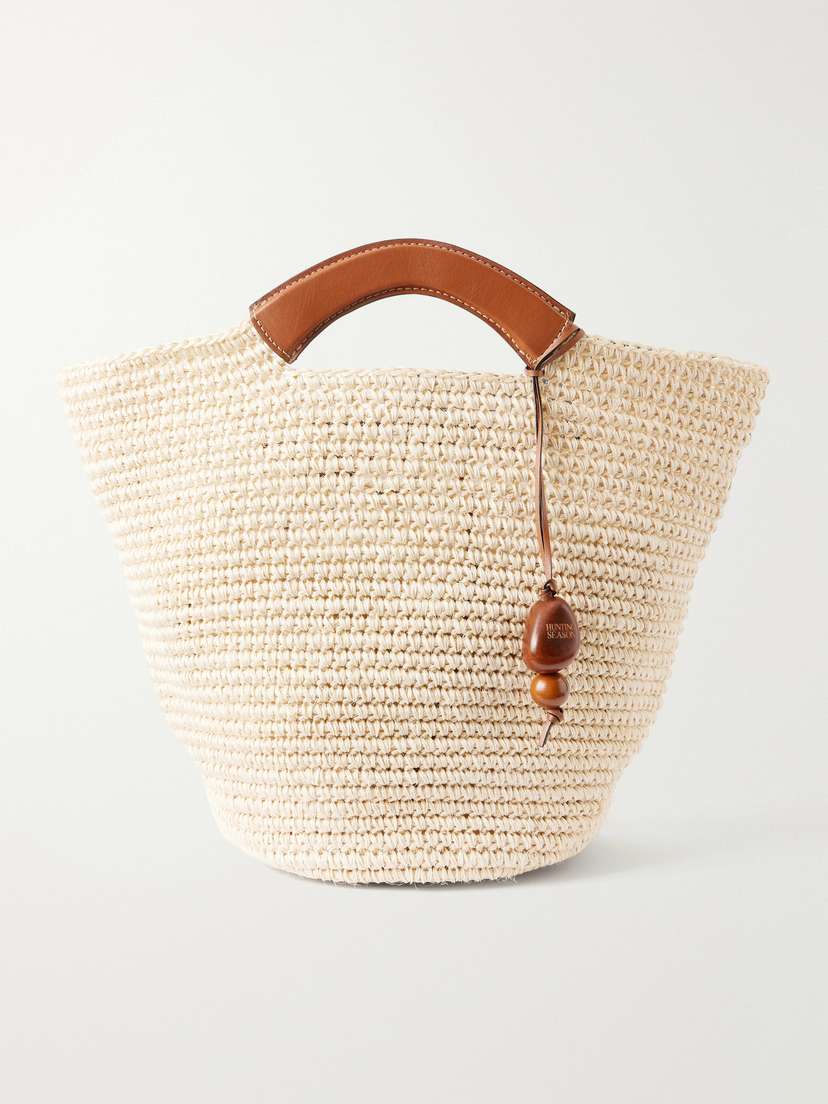 Hunting Season Leather-trimmed Raffia Tote
