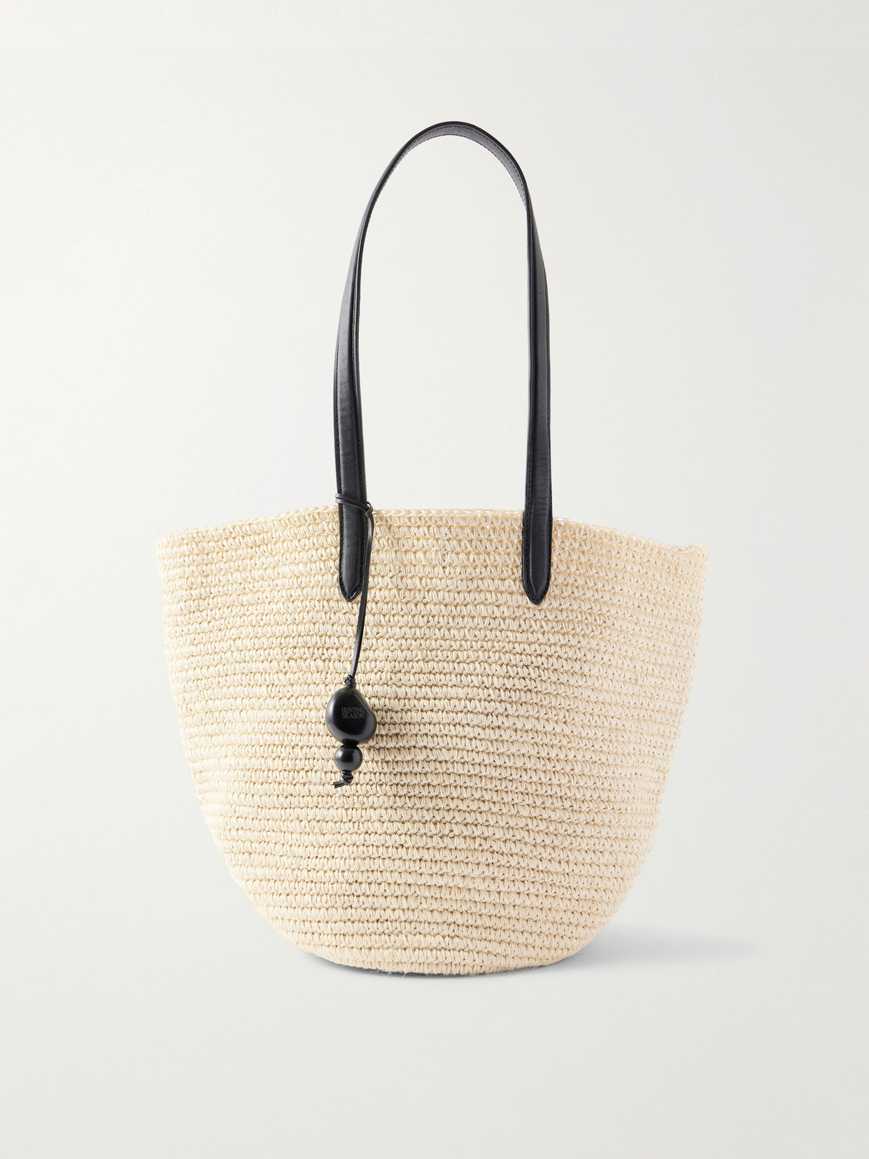 Hunting Season Market Leather-trimmed Woven Raffia Tote In Black