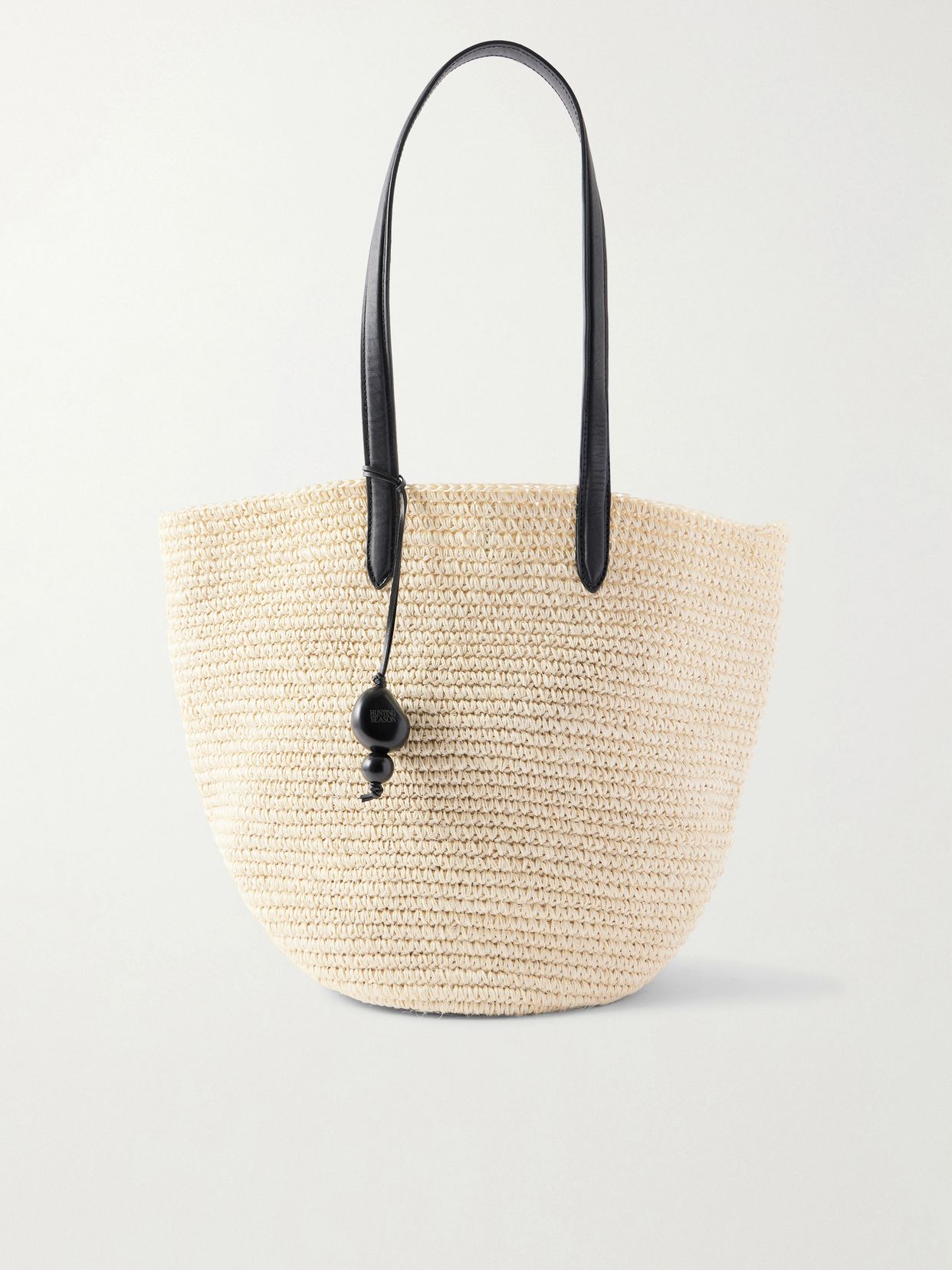 Market leather-trimmed woven raffia tote