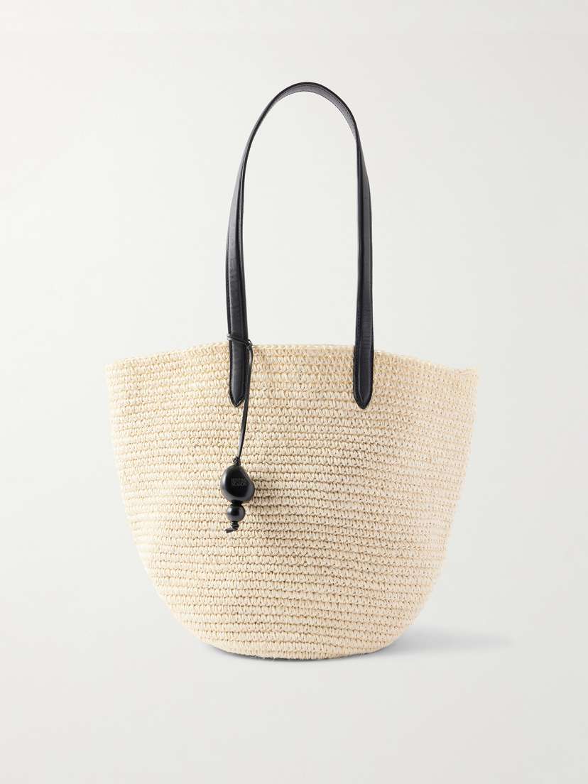 Hunting Season Market Leather-trimmed Woven Raffia Tote