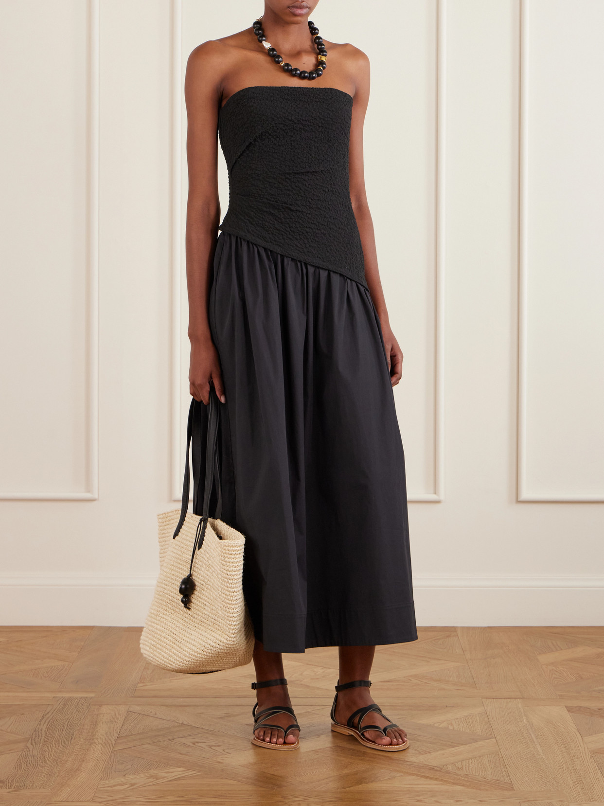 Market Leather-Trimmed Woven Raffia Tote