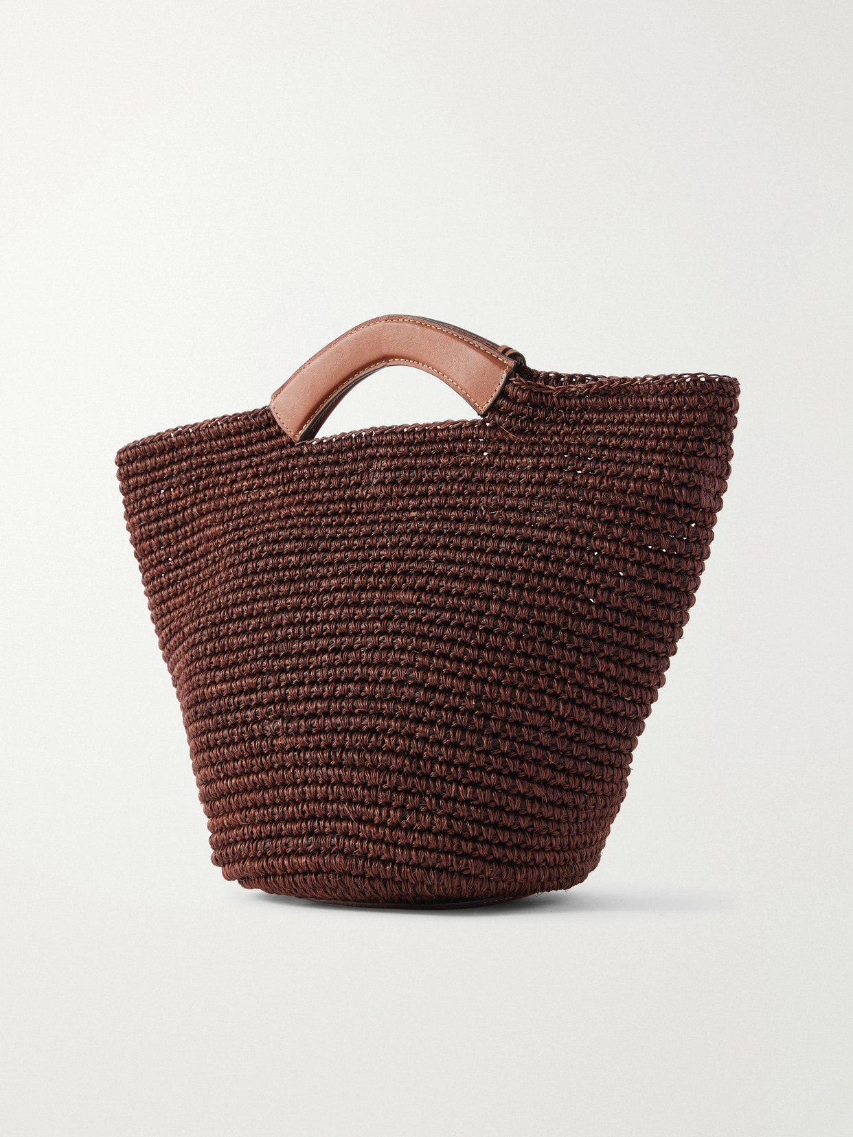 Shopper Large Leather-Trimmed Woven Raffia Tote