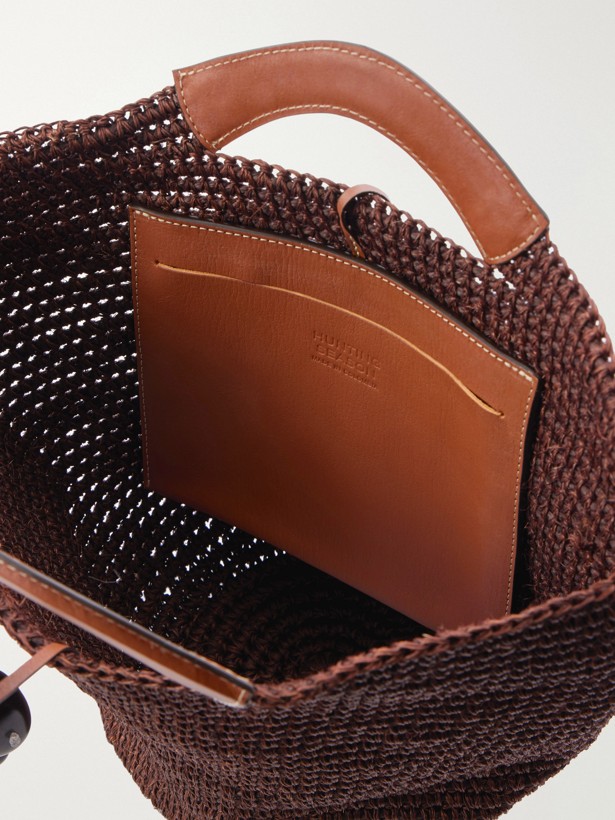 Shopper Large Leather-Trimmed Woven Raffia Tote