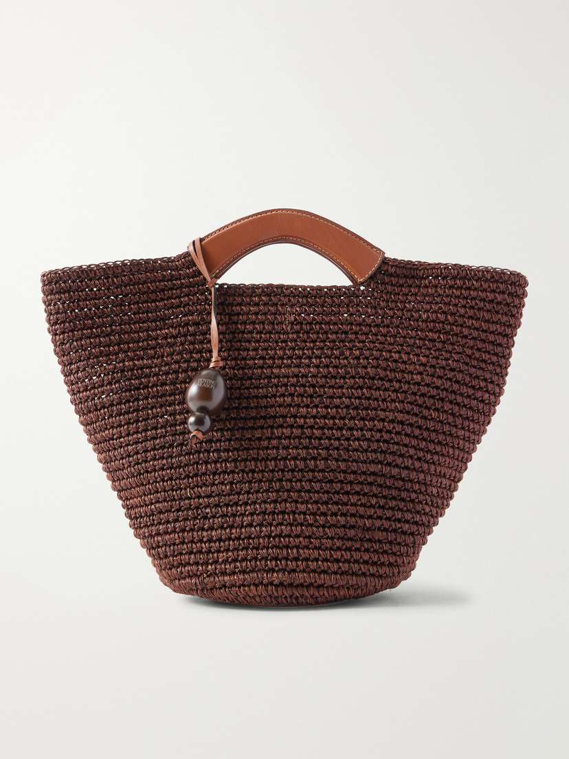 Hunting Season Shopper Large Leather-trimmed Woven Raffia Tote
