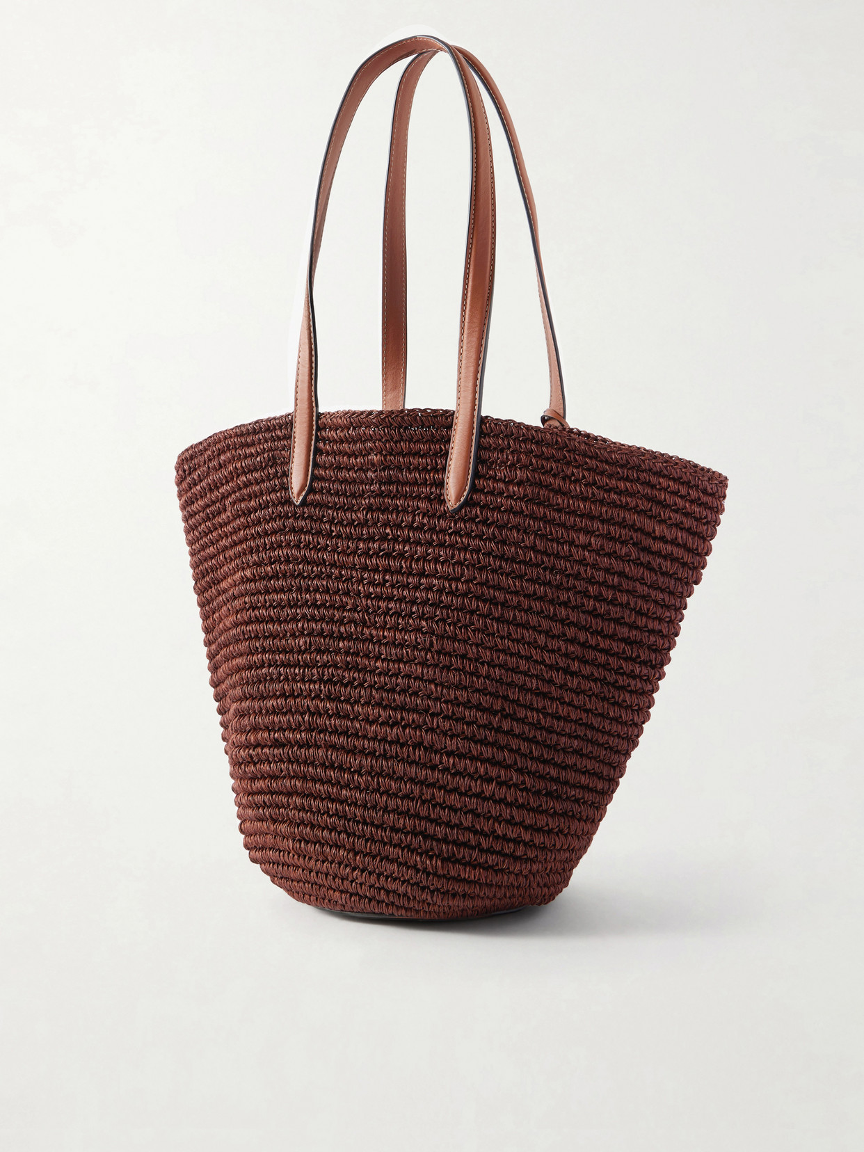 Market Leather-Trimmed Woven Raffia Tote