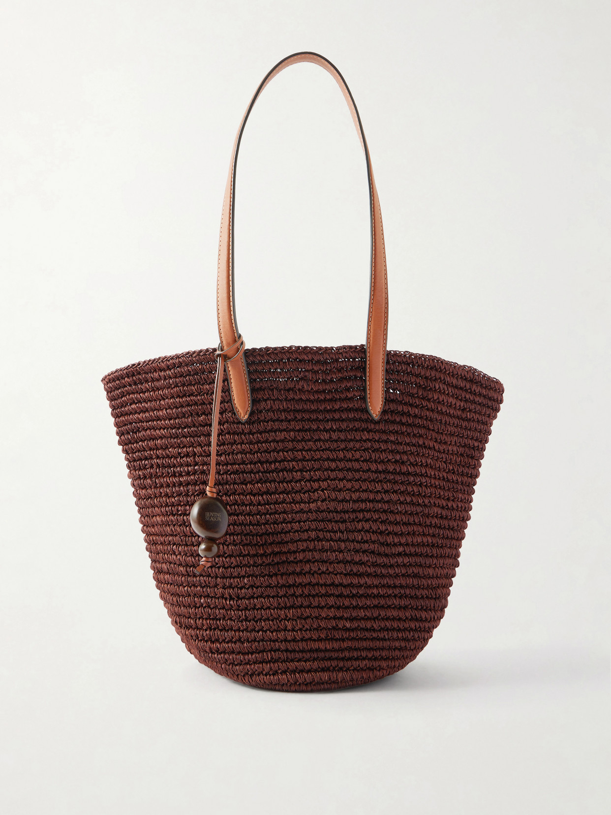 Hunting Season Market Leather-trimmed Woven Raffia Tote In Brown