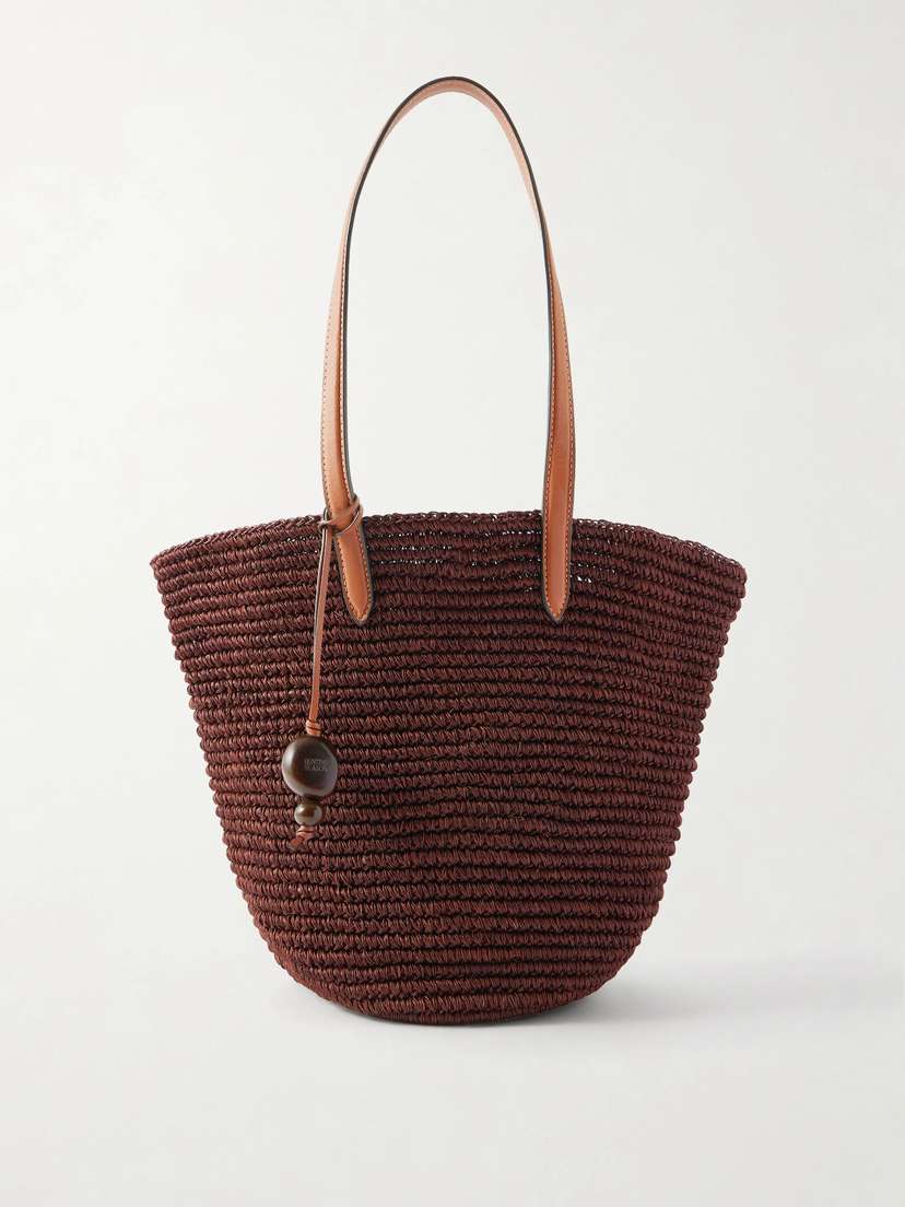 Hunting Season Market Leather-trimmed Woven Raffia Tote