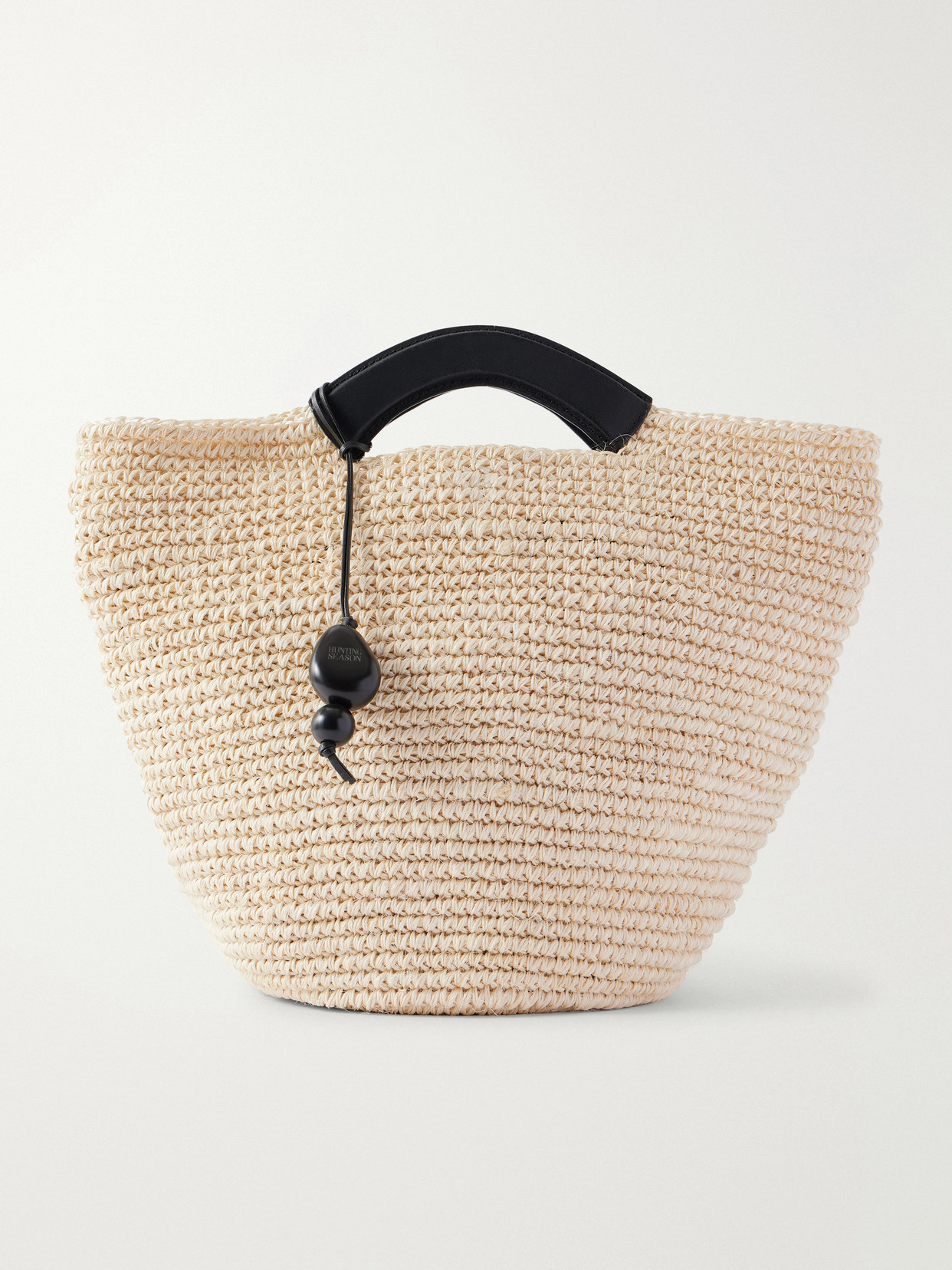 Hunting Season Shopper Large Leather-trimmed Woven Raffia Tote In Neutral