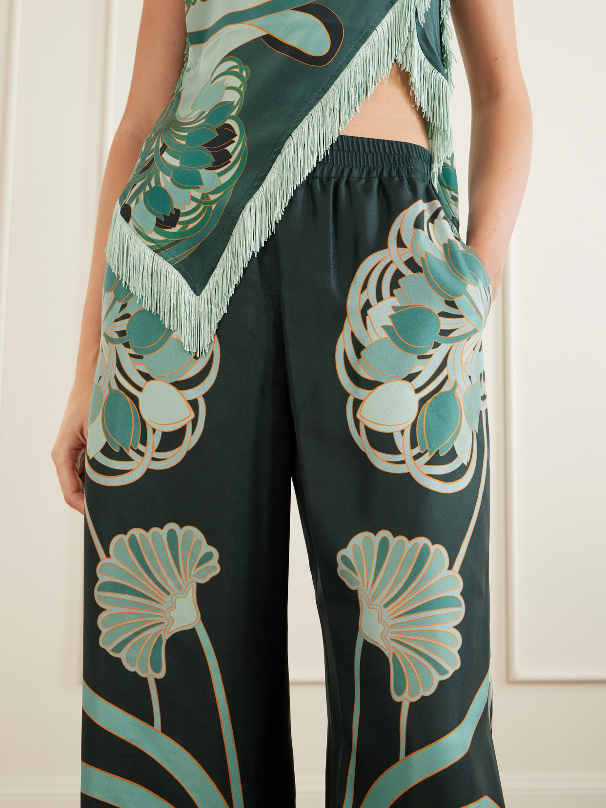 La Doublej La Double J Printed Silk-twill Palazzo Trousers In Multi