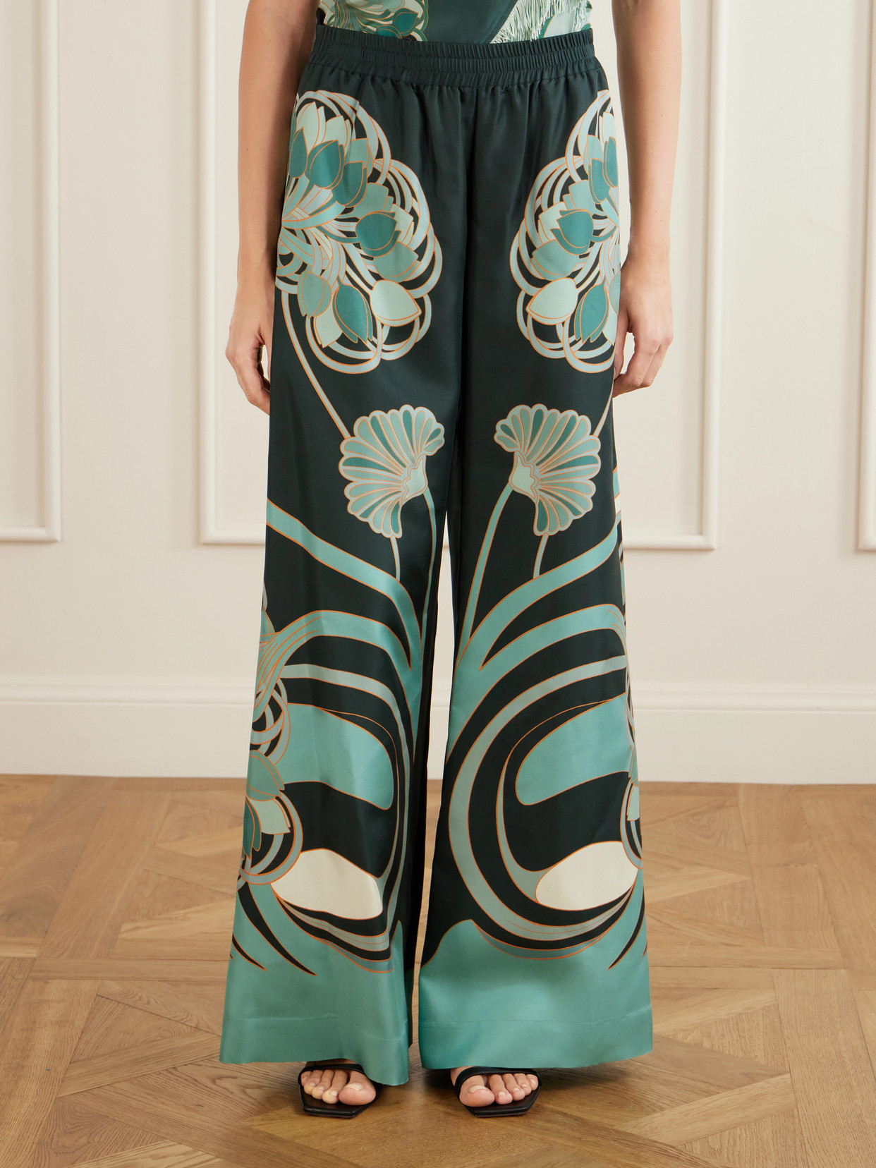La Doublej La Double J Printed Silk-twill Palazzo Trousers In Multi