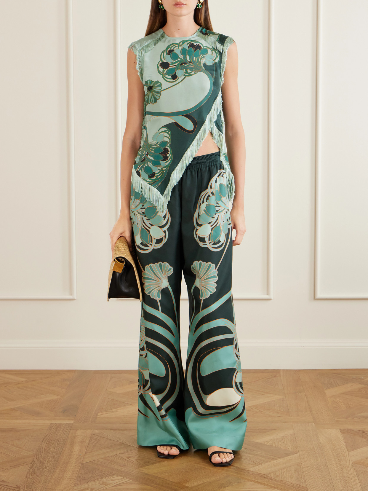 La Doublej La Double J Printed Silk-twill Palazzo Trousers In Multi
