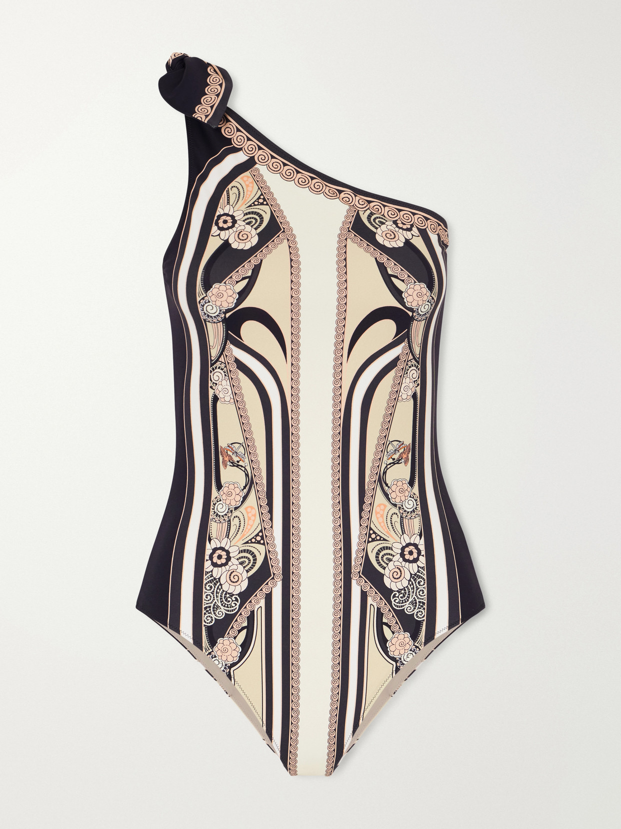 La Doublej Goddess One-shoulder Printed Swimsuit In Gray