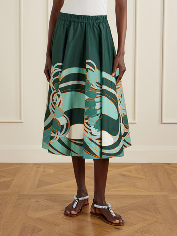 La DoubleJ Ballerina gathered printed cotton-twill midi skirt