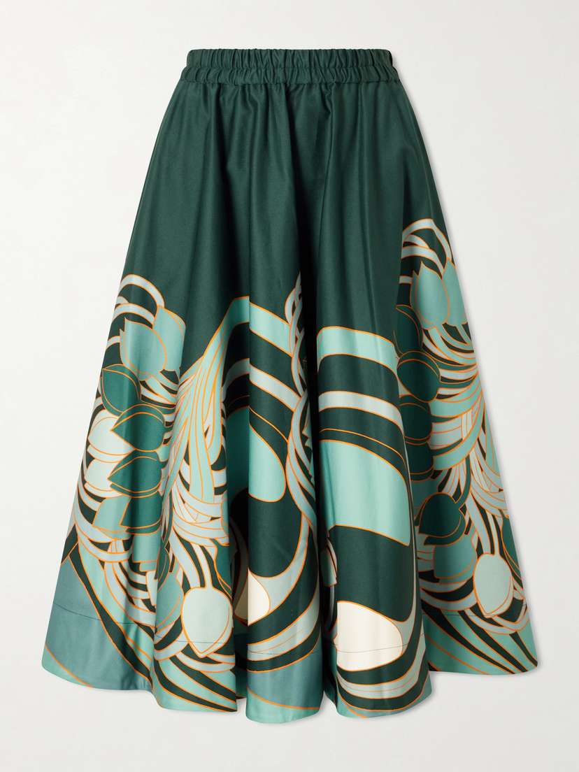 La DoubleJ Ballerina Gathered Printed Cotton-twill Midi Skirt