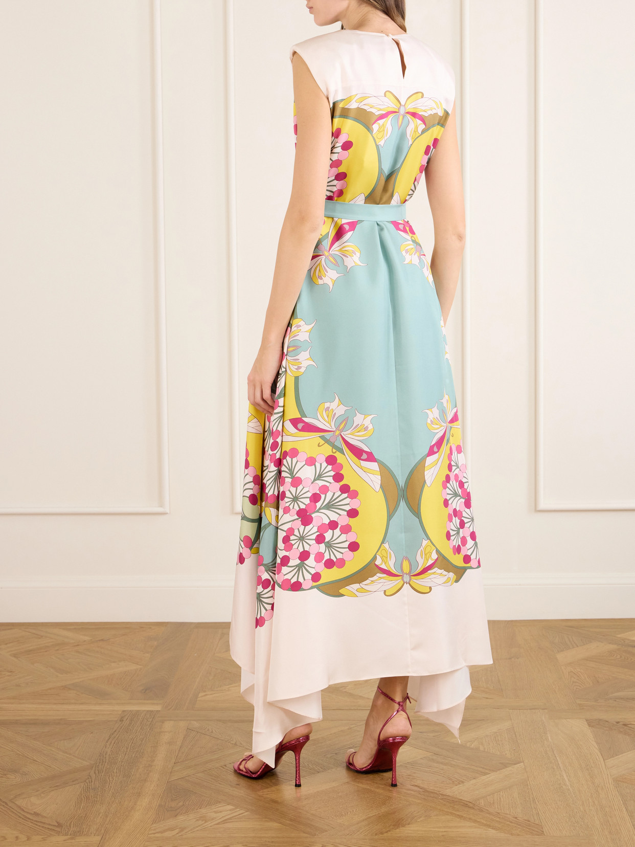 La Doublej San Carlo Belted Printed Silk Maxi Dress In Green