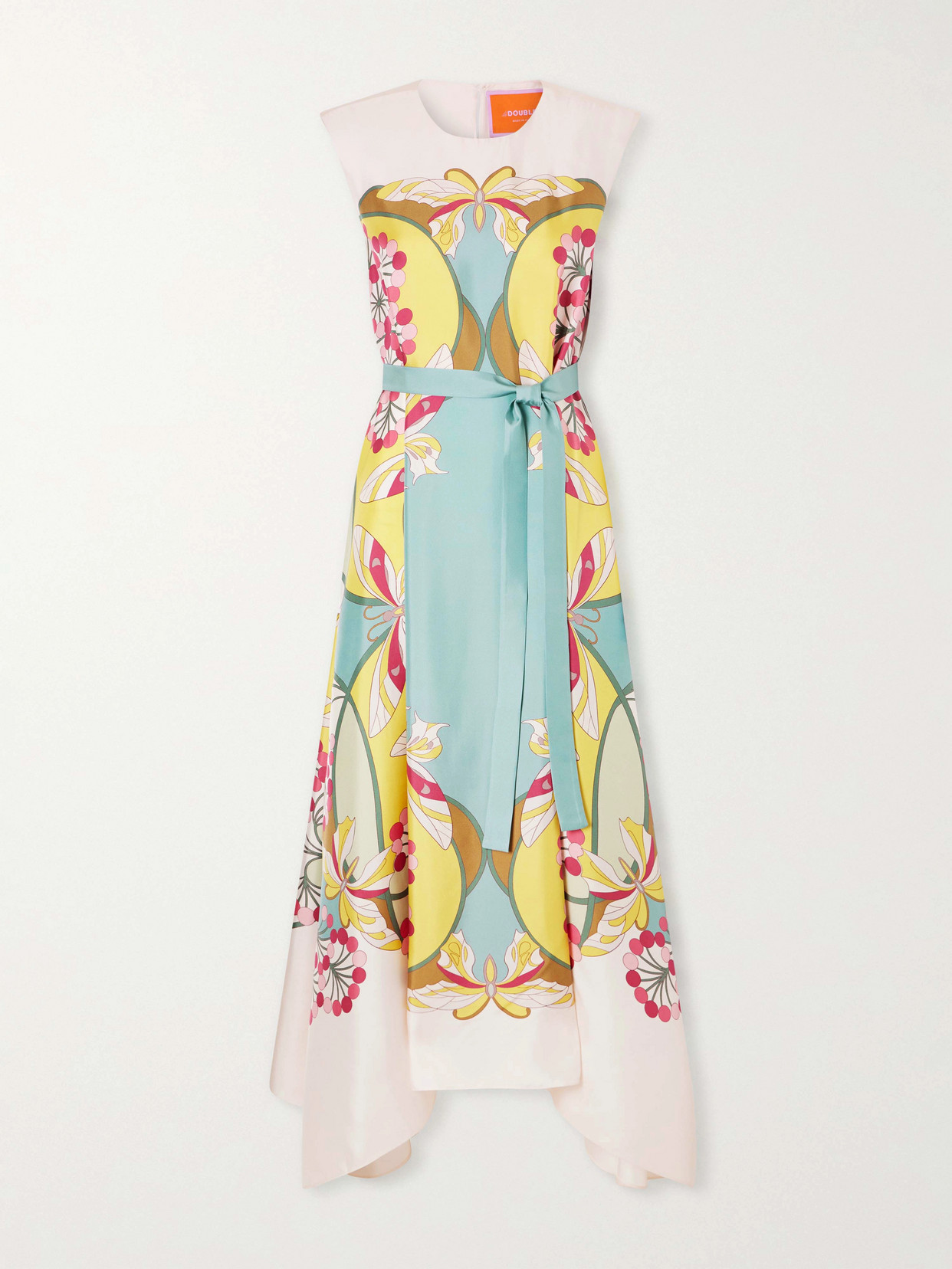 La Doublej San Carlo Belted Printed Silk Maxi Dress In Green