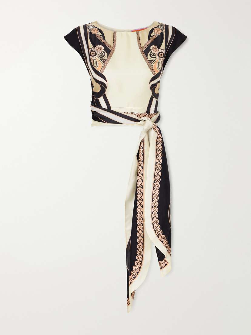 La DoubleJ Tie-detailed Printed Silk-twill Blouse