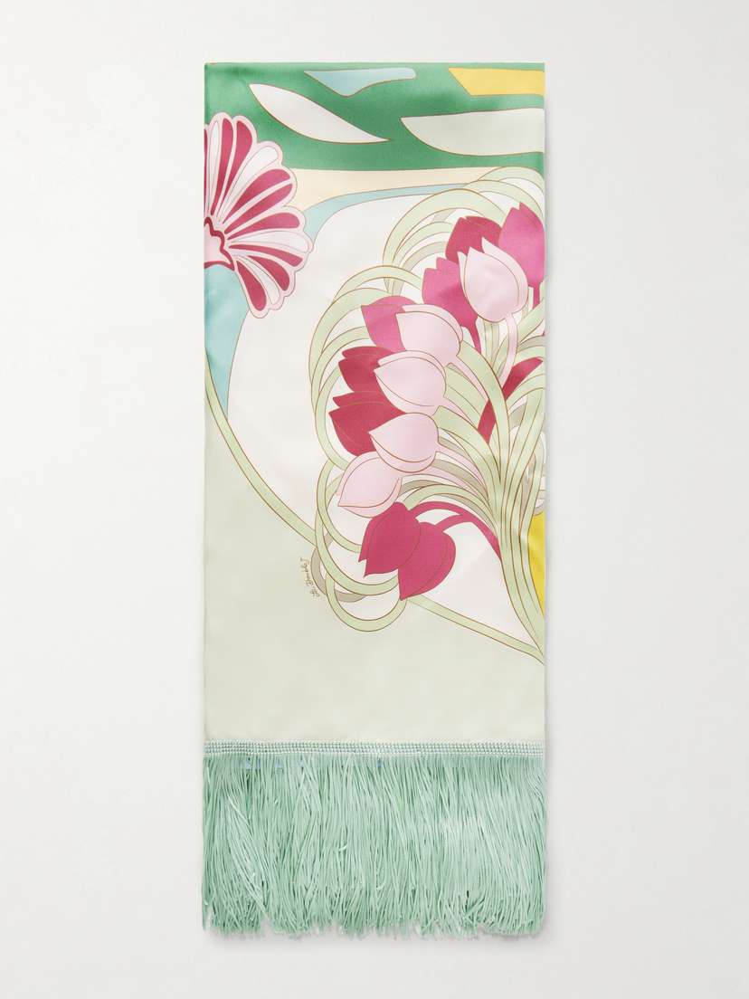 La DoubleJ Fringed Printed Silk-twill Scarf