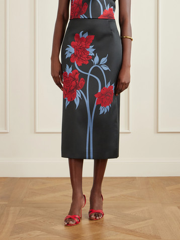 La DoubleJ Floral-print twill midi skirt