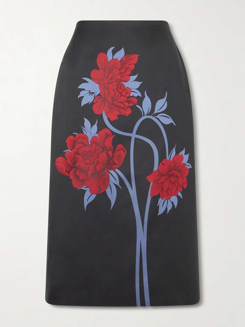 La DoubleJ Floral-print Twill Midi Skirt