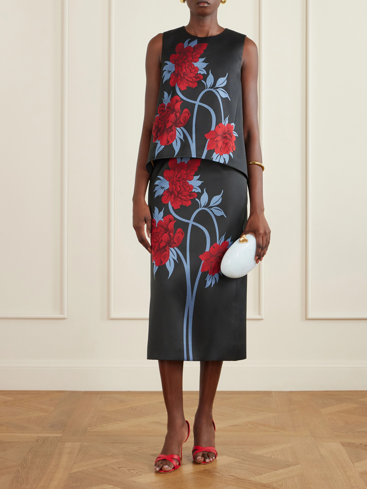 Floral-Print Twill Midi