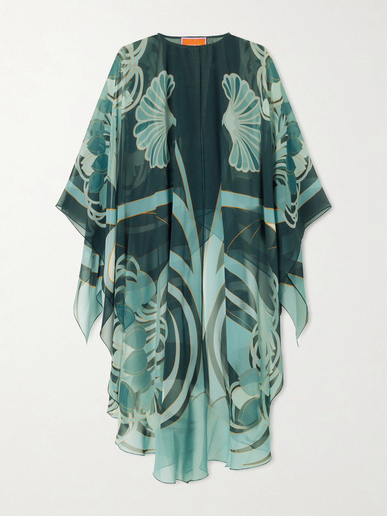 La Doublej Maria Printed Silk-georgette Cape In Green