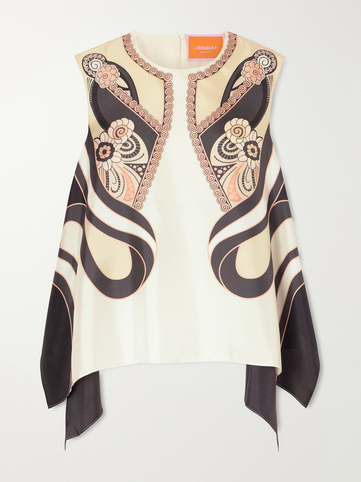 La Doublej San Carlo Asymmetric Printed Silk-twill Blouse In Gray