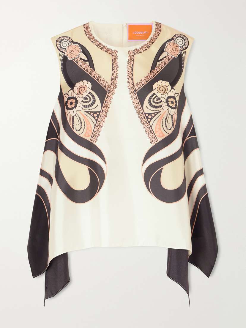 La DoubleJ San Carlo Asymmetric Printed Silk-twill Blouse