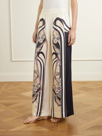 La DoubleJ Palazzo printed silk-twill high-waist wide leg pants