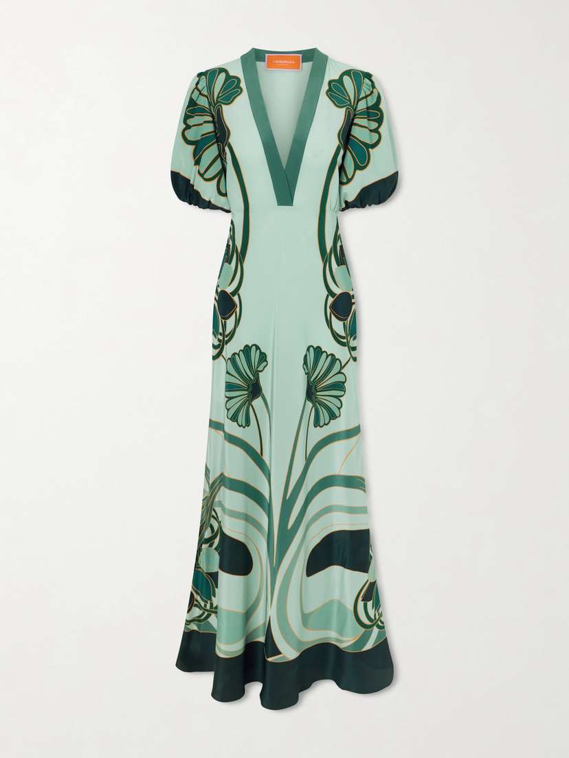 La DoubleJ Marlene Satin-trimmed Printed Silk-crepe Midi Dress