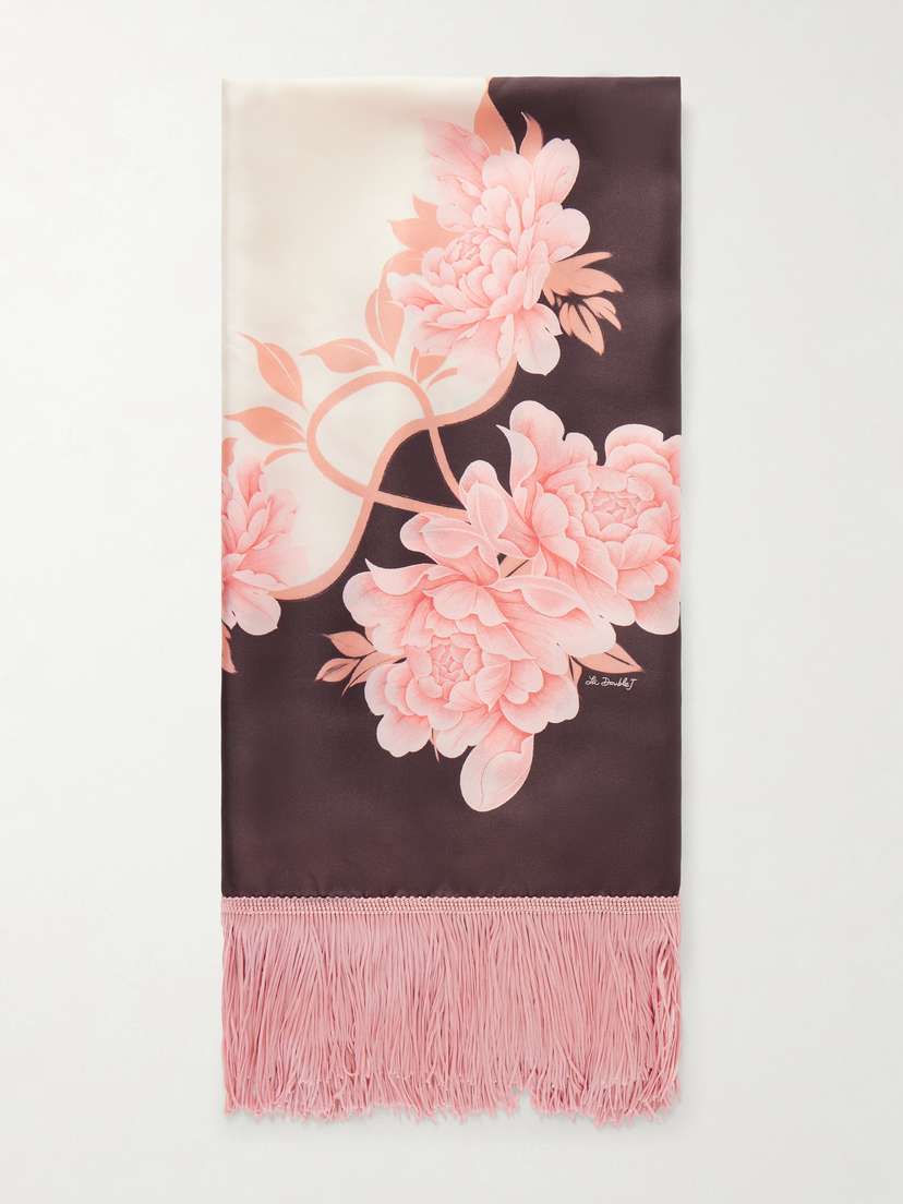 La DoubleJ Fringed Floral-print Silk-twill Scarf