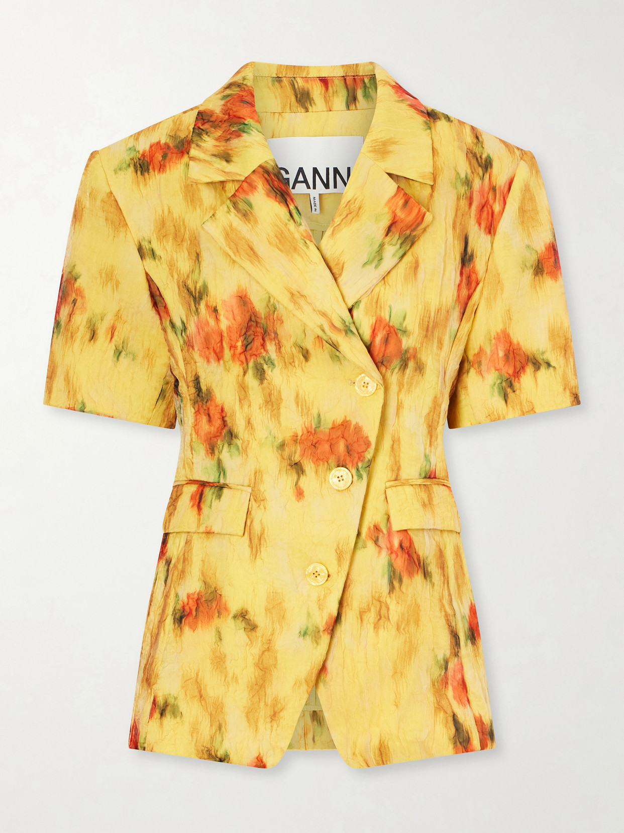 Ganni Shibori Organza Floral Blazer In Yellow