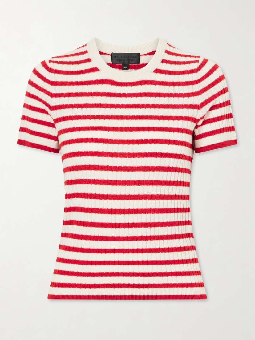 Nili Lotan Alita Striped Cashmere T-shirt