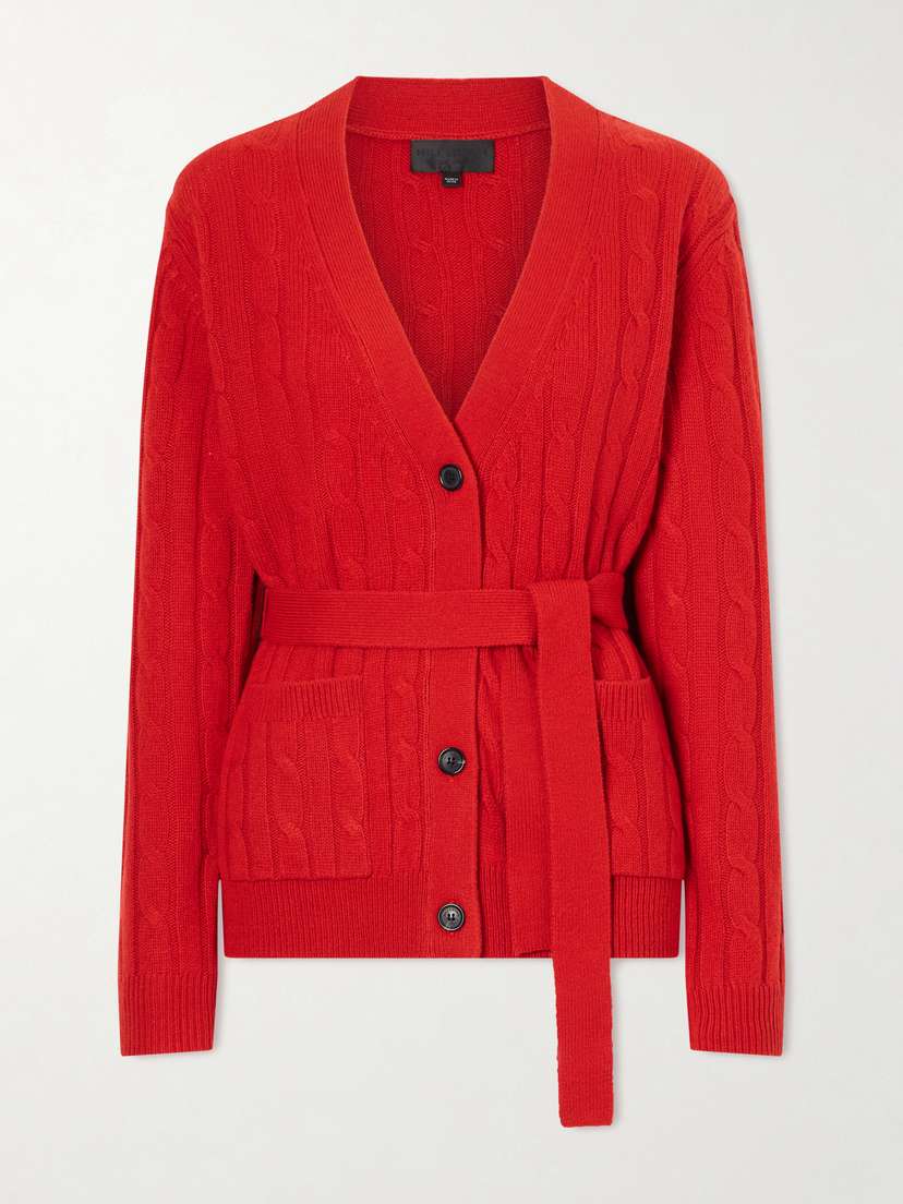 Nili Lotan Tirza Belted Cable-knit Cashmere Cardigan