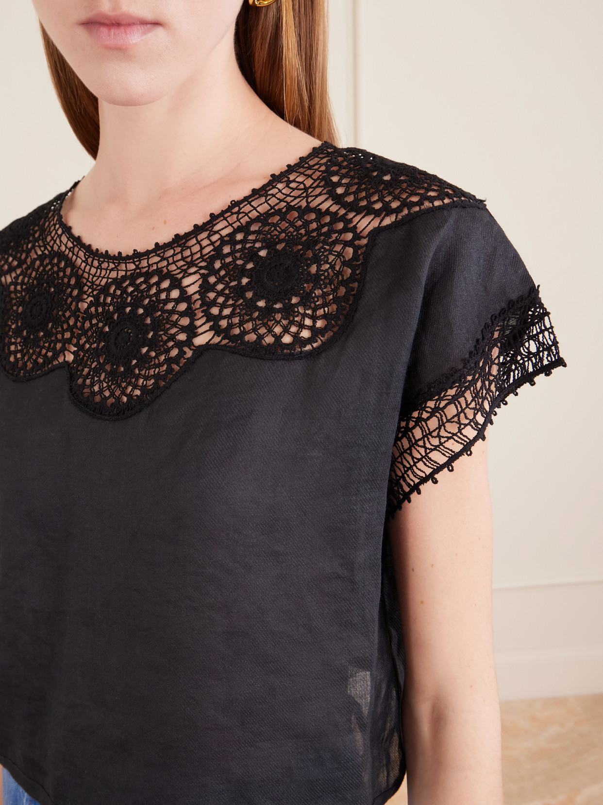 Caila Crochet-Trimmed Ramie Top