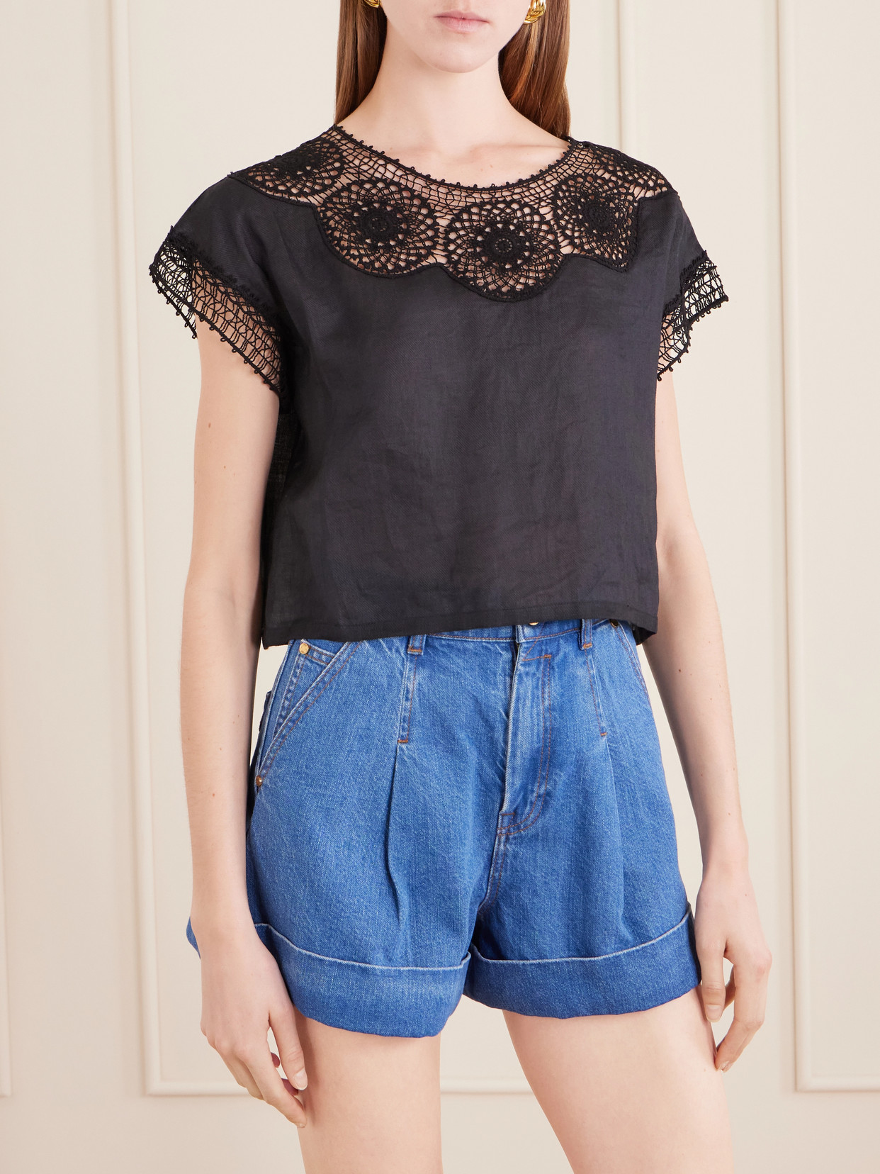 Caila Crochet-Trimmed Ramie Top
