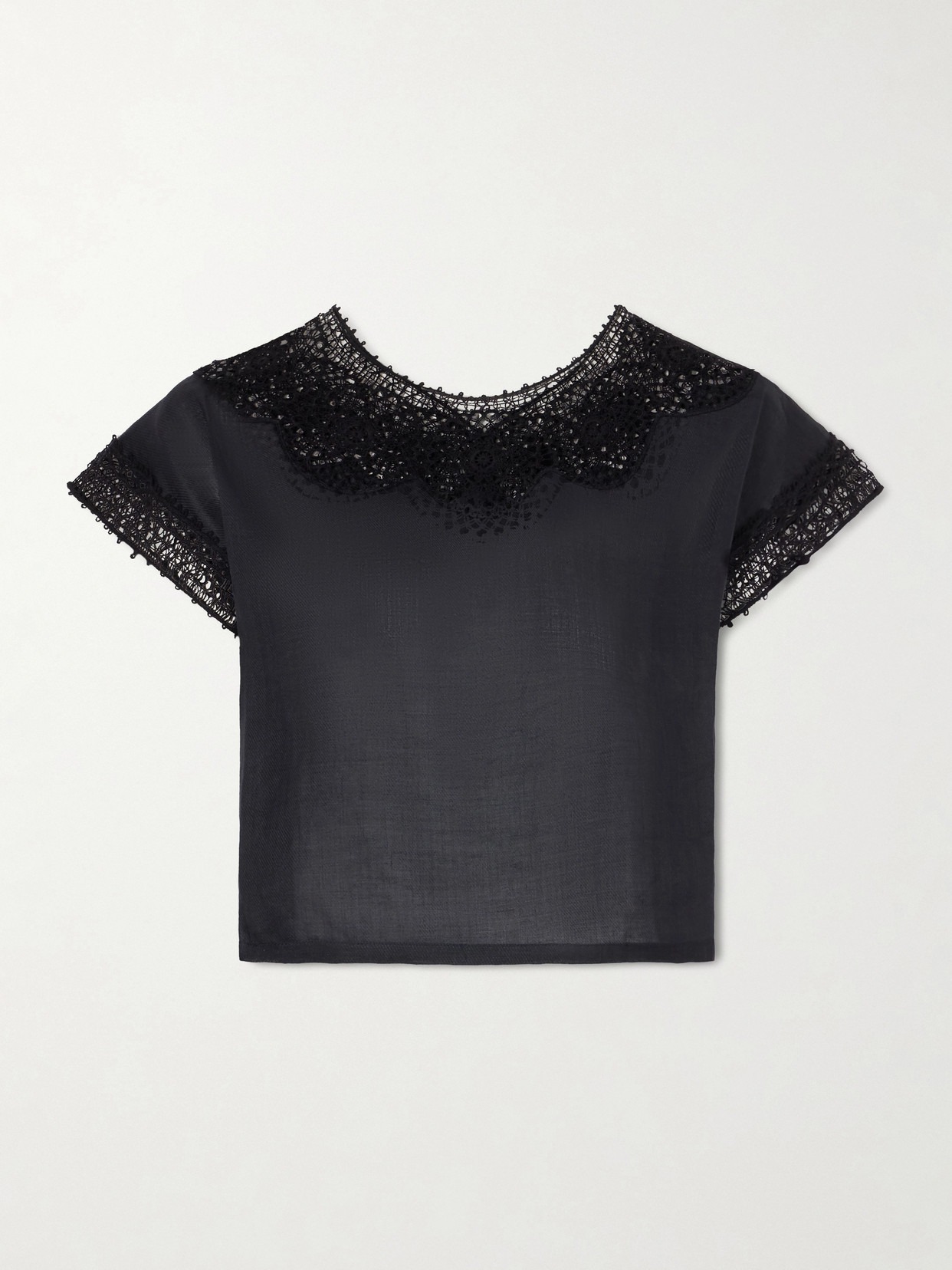 Nili Lotan Caila Crochet-trimmed Ramie Top In Black