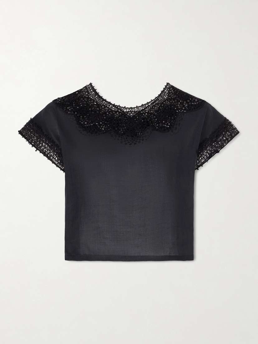 Nili Lotan Caila Crochet-trimmed Ramie Top