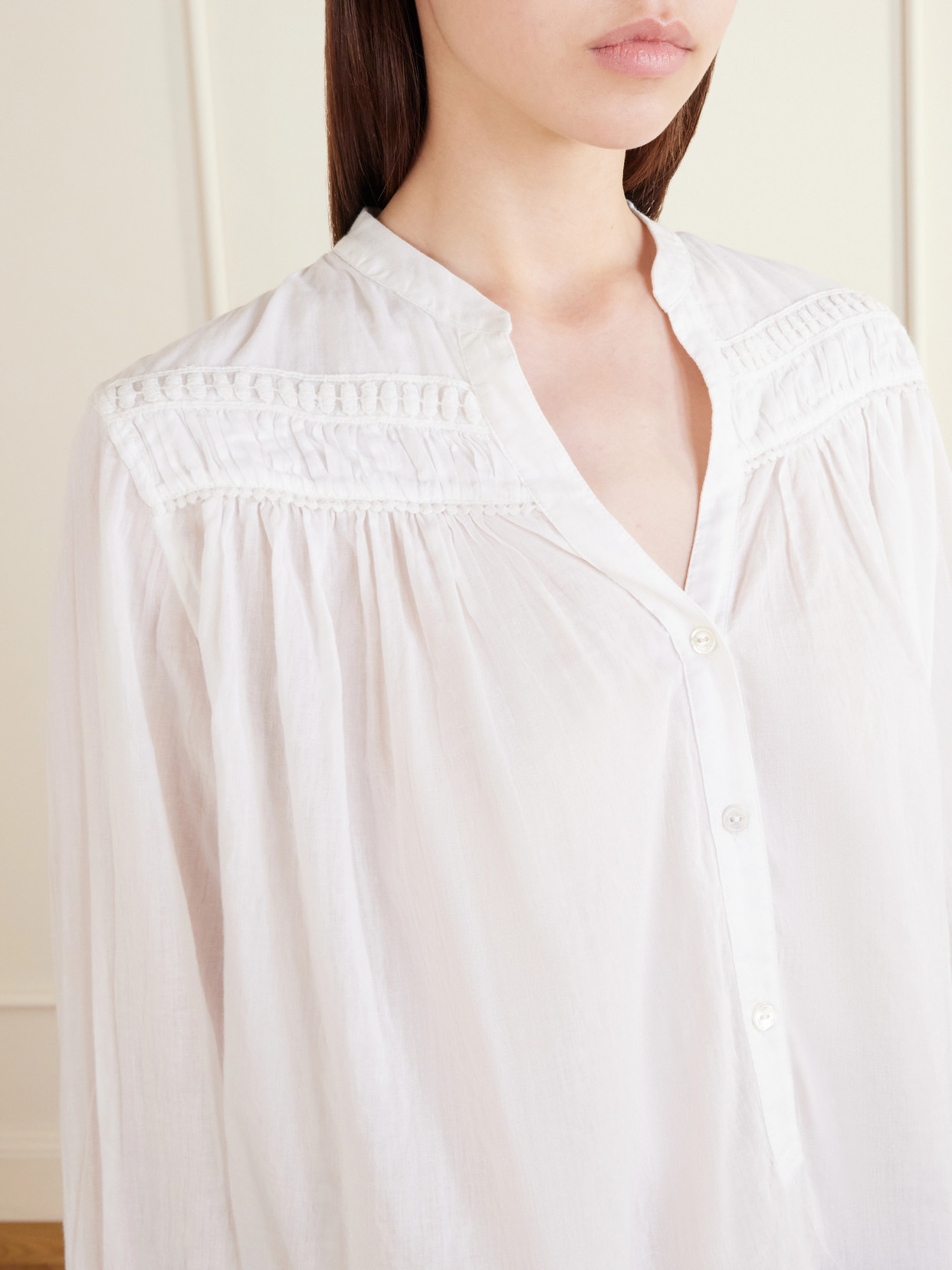 Clarys Embroidered Gathered Cotton-Voile Blouse